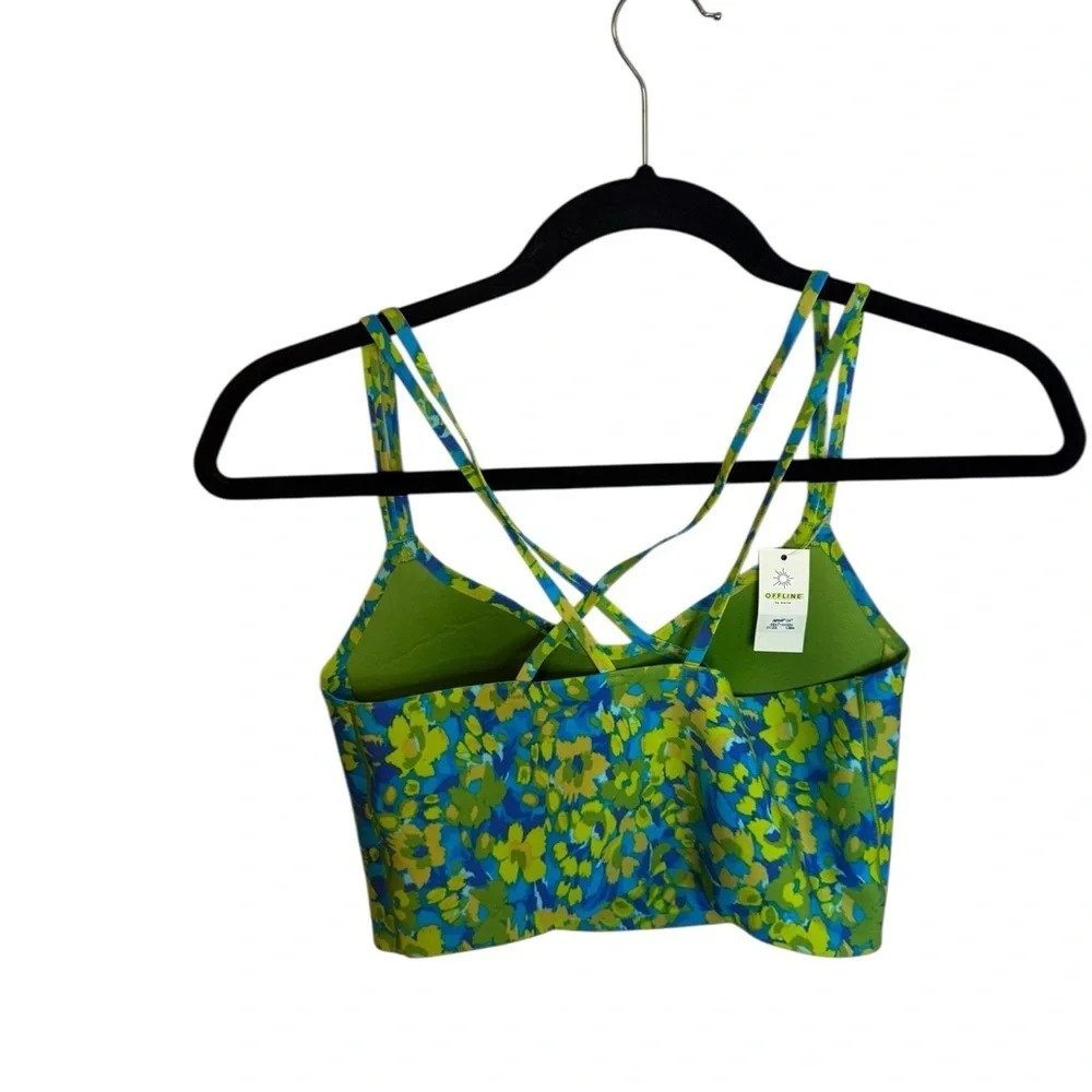 NWT Offline By Aerie Elite Blue Floral Real Me Xtra Hold Up Strappy Sports Bra